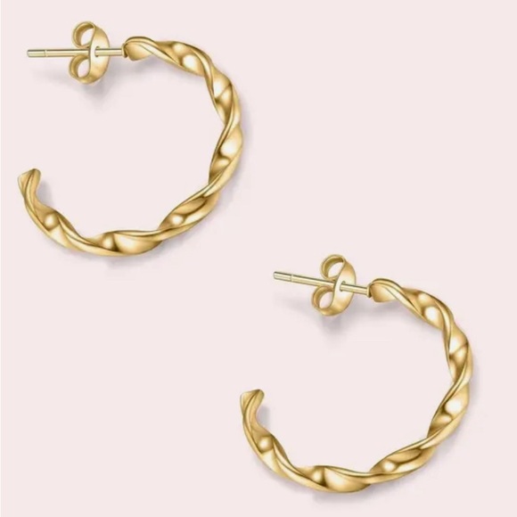 Gold Twist Small Hoop Earrings - Picture 5 of 6